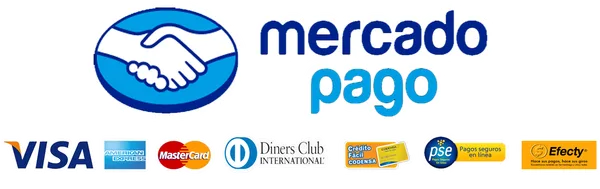 Mercado Pago, Visa, American Express, Mastercard, Diners Club, PSE y Efecty